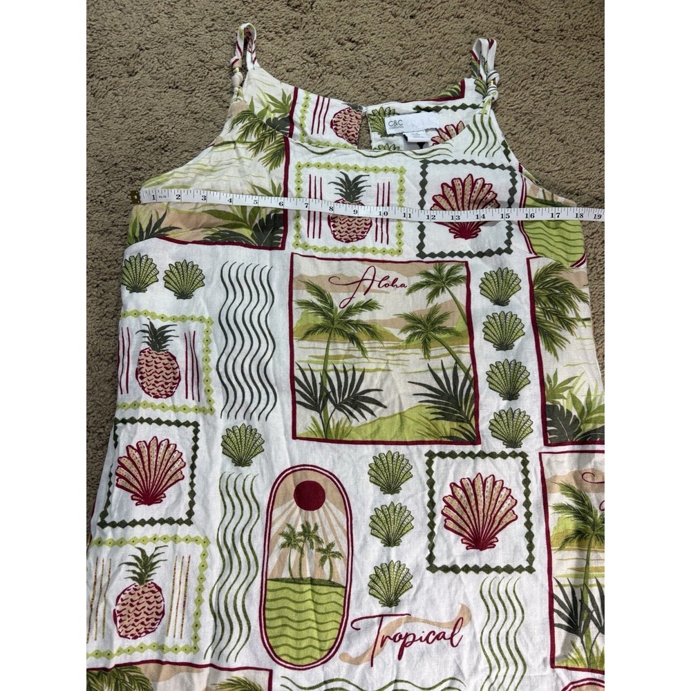 C&C California Dress Women Medium Midi Linen Tropical Pockets Resortwear - Picture 7 of 8